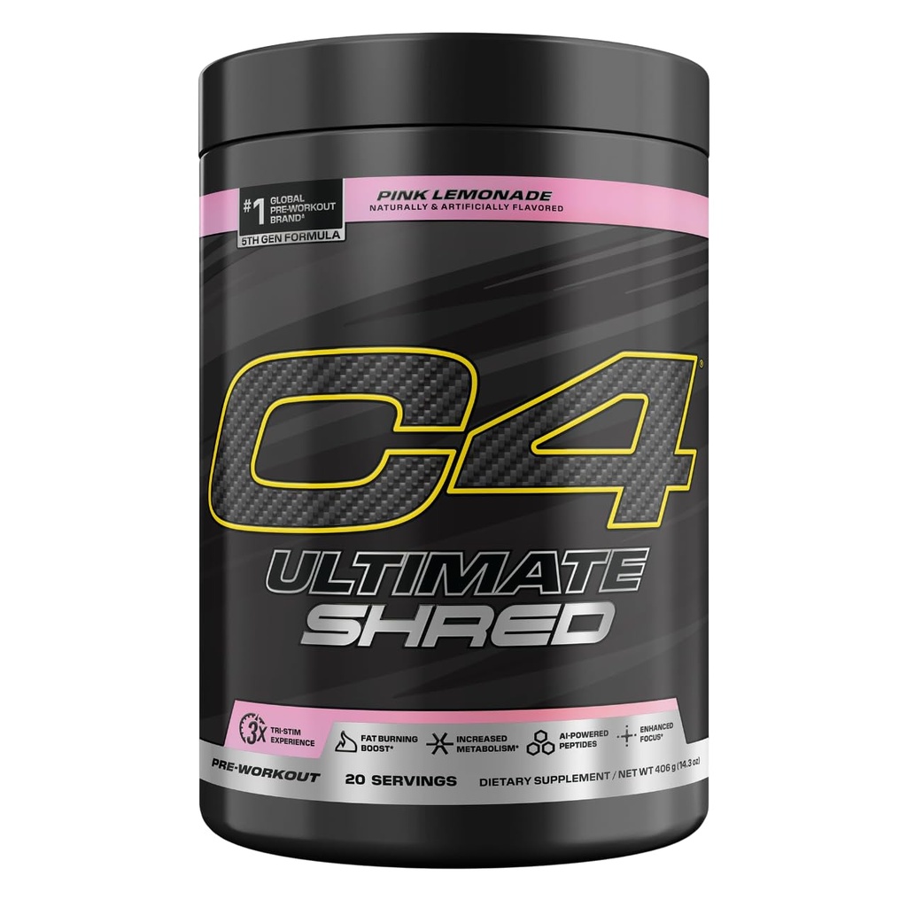 Cellucor C4 궁극적 인 슈레드 사전 운동 분말, Cayenne Extract + 300mg Caffeine + TeaCrine + Dynamine와 Metabolism 보충 - 핑크 레몬, 20 서빙