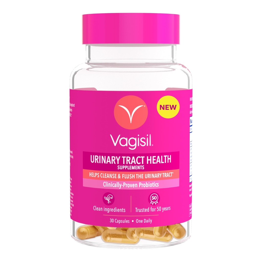 Vagisil Urinary Tract 건강 보조 식품, 임상 입증 Probiotics, 보호 Urinary Tract 건강, 깨끗한 재료, 도움말 Cleanse 및 Flush UTI-Causing 박테리아, 1 캡슐 매일, 30 캡슐