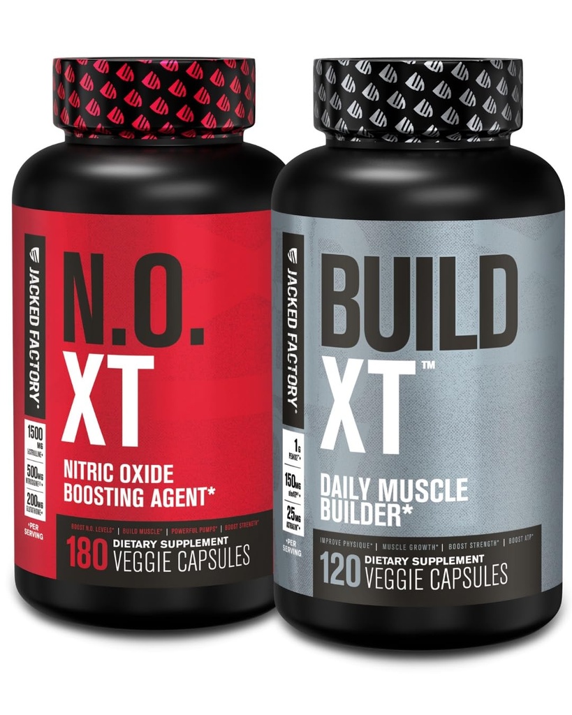 Jacked 공장 근육 건축업자 보충교재 더미 - 구조 XT 근육 건축업자 & N.O. 이중 지원을 위한 XT Nitric 산화물 밀어주는 대리인 (60 일 공급)