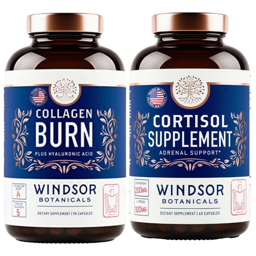 WINDSOR BOTANICALS Cortisol 차단제 및 멀티 콜라겐 버너 - 아름다움과 Mood 지원 번들