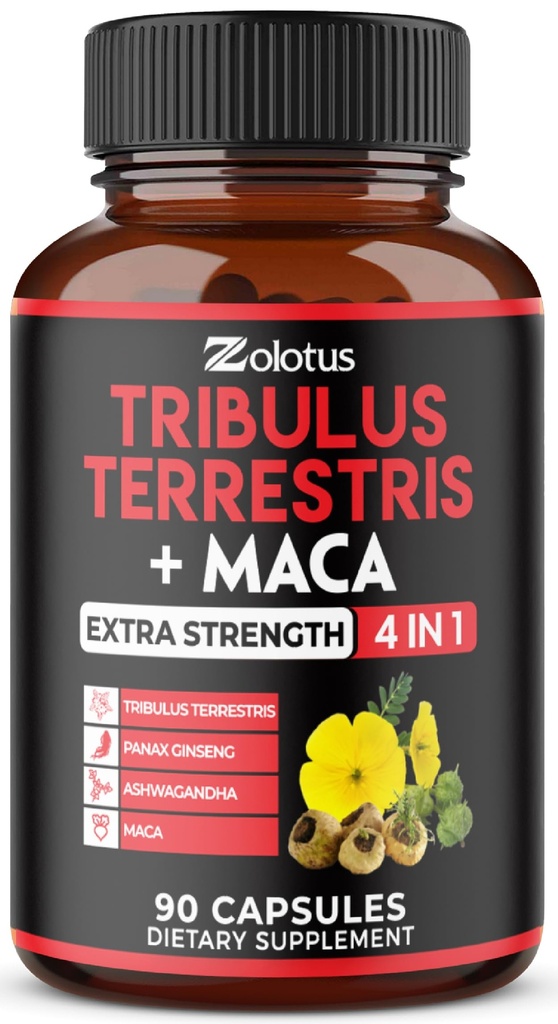 Zolotus Premium Tribulus Terrestris 캡슐 - Ashwagandha, Panax Ginseng & Maca와 결합 - 90 3 개월 동안 카운트