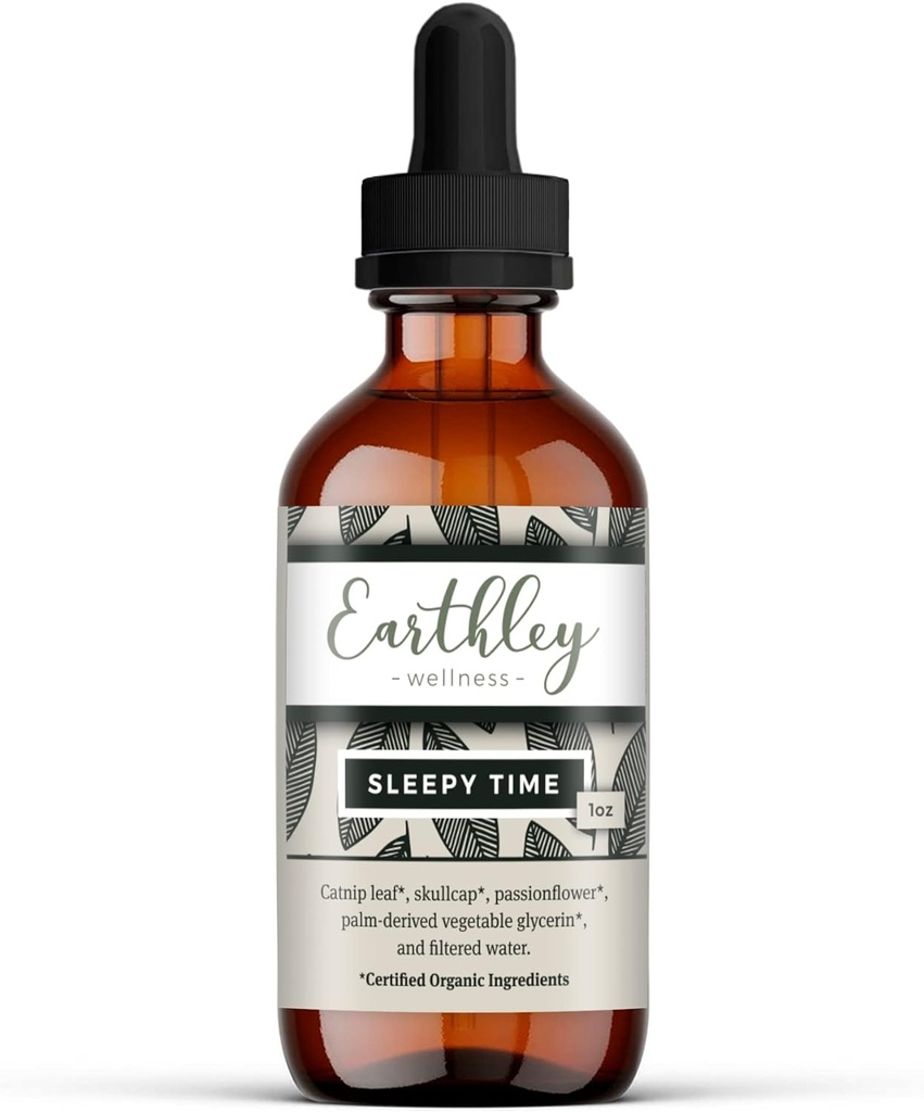 Earthley Wellness Sleepy Time, 성인 및 어린이를위한 자연 초본 수면 지원, Relaxation 및 Restful Nights, 알코올 무료, Catnip, Skullcap 및 Passionflower (1oz)로 만든 Calming 추출물