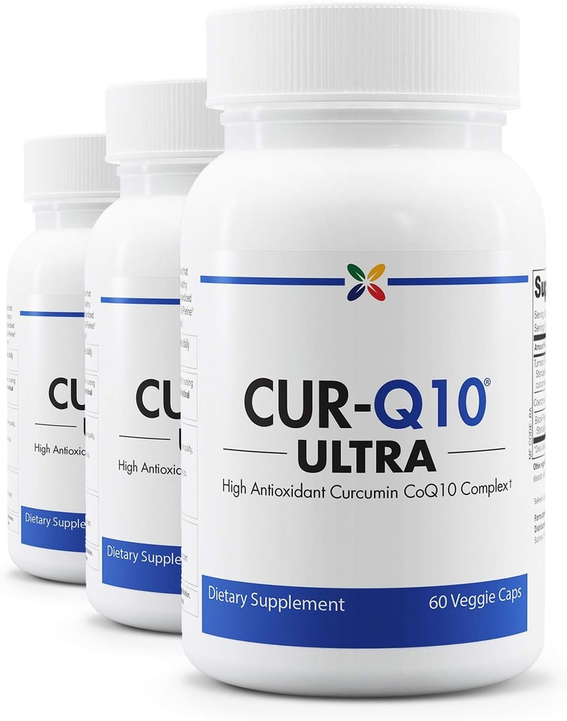 지금 노화 중지 - CUR-Q10 울트라 컴플렉스 - Curcumin2K & MAX-Q10 - 두뇌 & 심장 건강, 산화 방지제, 계류 지원 및 합동 건강 지원 - 심황 & 블랙퍼, CoQ10 - 60 Vcaps (3 팩)