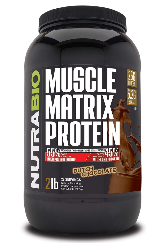 NutraBio 근육 매트릭스 단백질 분말 - 스쿠 당 단백질의 25g - 빠른 및 느린 방출을위한 Whey Isolate 및 Micellar Casein 콤보 - 네덜란드 초콜릿 - 2 파운드, 28 서빙