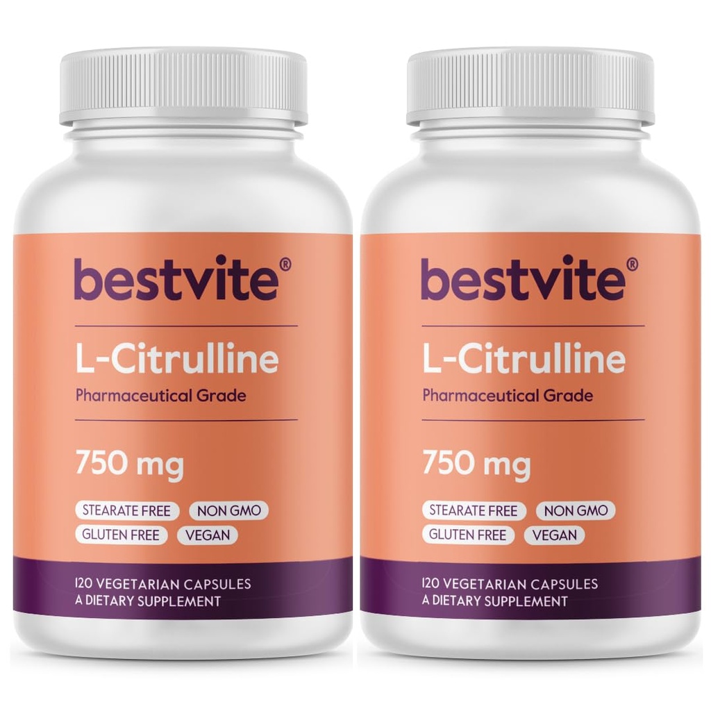 캡슐 당 BESTVITE L-Citrulline 750mg (240 채식 캡슐) (120 x 2) - NO Stearates 없음 - 실리카 없음 - 필러 없음 - 비 GMO - 글루텐 무료 - 채식