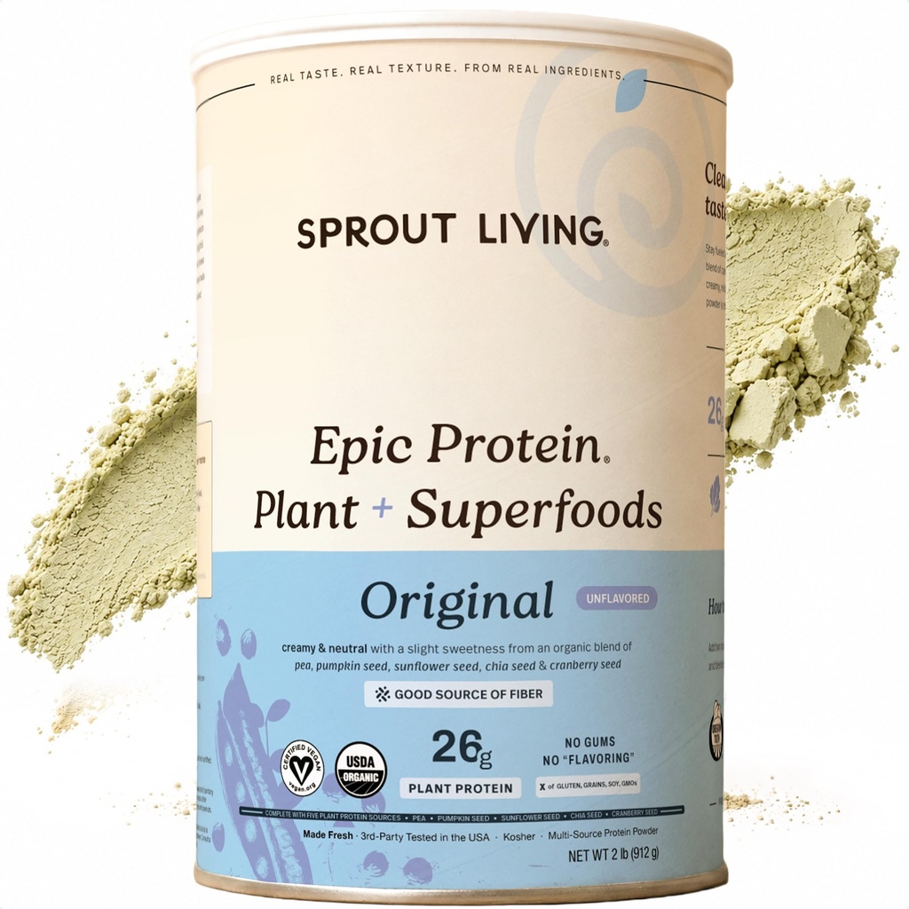 Sprout 생활 식물 기반 단백질 & Superfoods 분말, Original, Unflavored | 유기 단백질 분말, Vegan, Non Dairy, Non-GMO, Gluten Free, Sugar Free, Perfect Keto Drink Mix (2 lb)