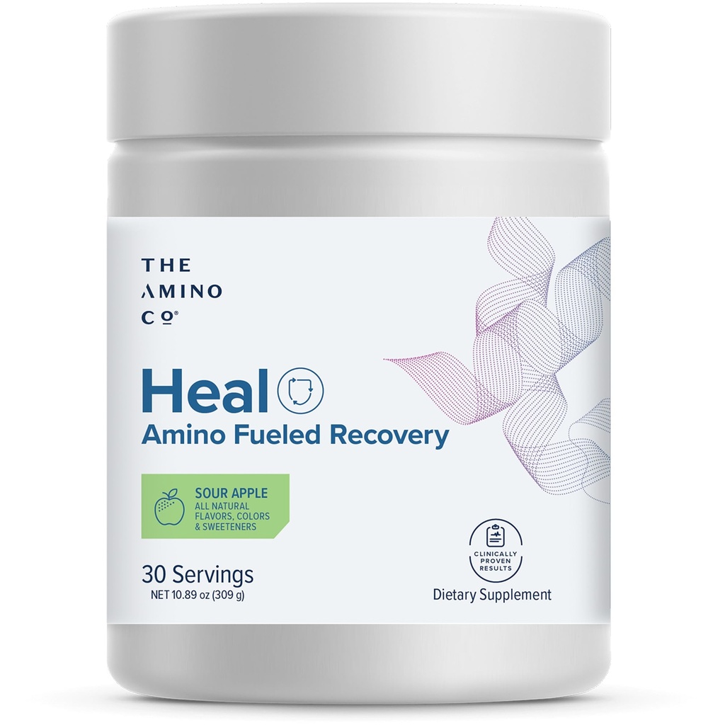 Amino Co. - Heal - 순수한 Eaaa 아미노산 공식을 가진 포스트 운동 회복 음료 - 능률적인 근육 수선, 채식주의자 및 Sour Apple 풍미를 가진 Keto-Friendly를 위한 아미노산 Monohydrate 분말 - 10.89oz.