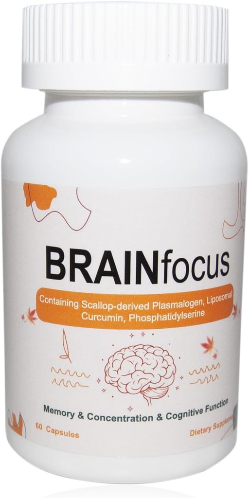 기억 & 초점, Curcumin, Plasmalogen & Liposomal를 가진 Brain 지원을 위한 비타민 E 뇌 보충교재는 Cognitive 기능 및 농도, 60의 서빙을 강화했습니다