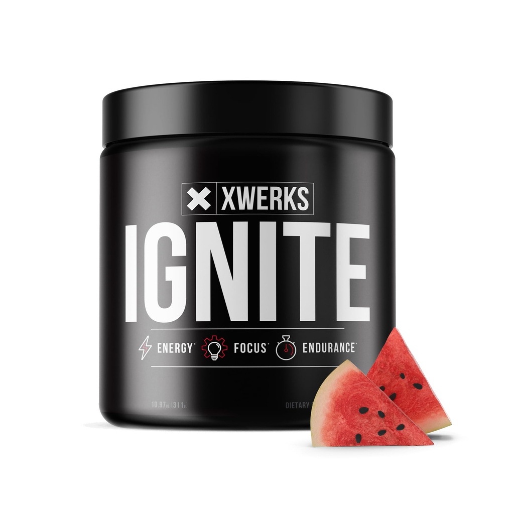 Xwerks Ignite Watermelon Pre 운동 분말, Explosive Energy를 가진 여자와 남자를 위한 자연적인 Keto 전 운동, 지구력과 체력을 위한 글루텐 자유로운 혼합, 150mg 카페인, 30의 서빙