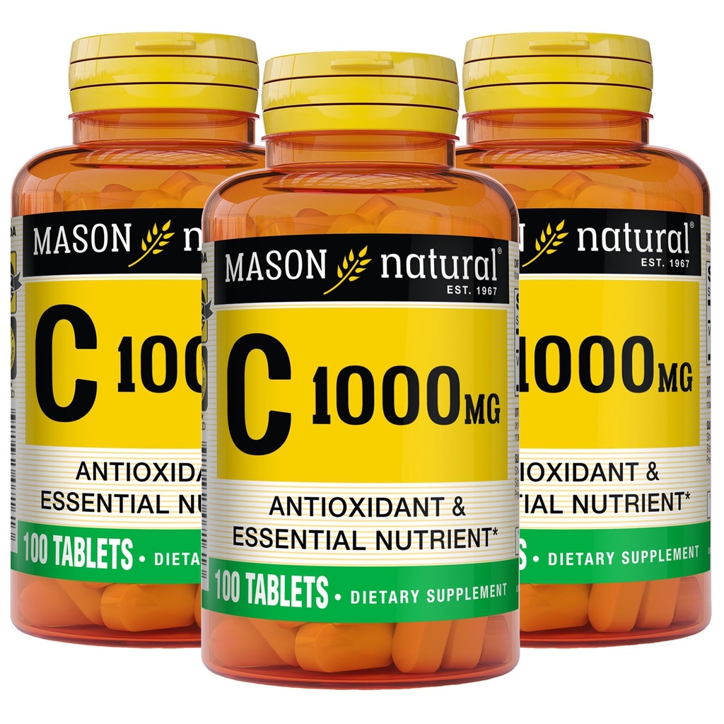 MASON NATURAL 비타민 C 1,000 mg, 300 일 공급, 건강한 면역 체계, 산화 방지제 및 정유제, 3 팩을 지원하십시오