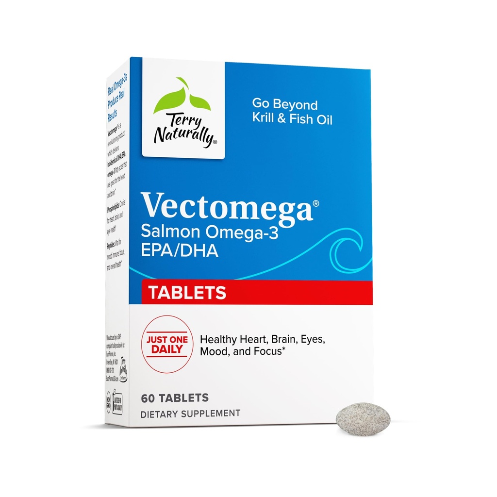 Terry Naturally Vectomega - EPA 및 DHA와 보충 - 뇌 및 심장 건강 지원을위한 Omega-3 정제 - 필수 지방산 및 펩티드와 영양 보충 - 60 정제