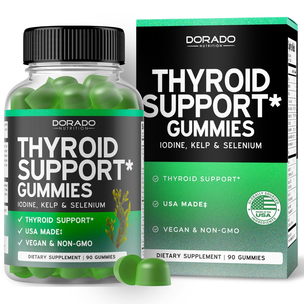 여성 및 남성 (90 Gummies) Ashwaganda, Iodine, Bladderwrack, Kelp, & Schisandra - 지원 보충교재 - 맛있는 애플 풍미 - 비 GMO, Vegan & 글루텐 자유로운 (90 조사)를 위한 갑상선 지원