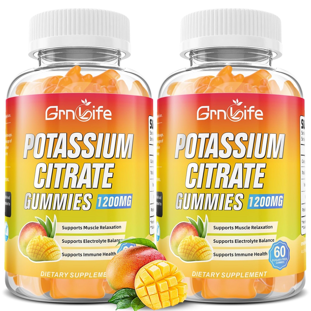 칼륨 구연산염 Gummies, 높은 칼륨 보충교재 Gummies 1200mg 지원 다리 크림 & 근육 건강, 성인 & 아이를 위한 칼륨 Gummies, 채식주의자, 망고 풍미 120