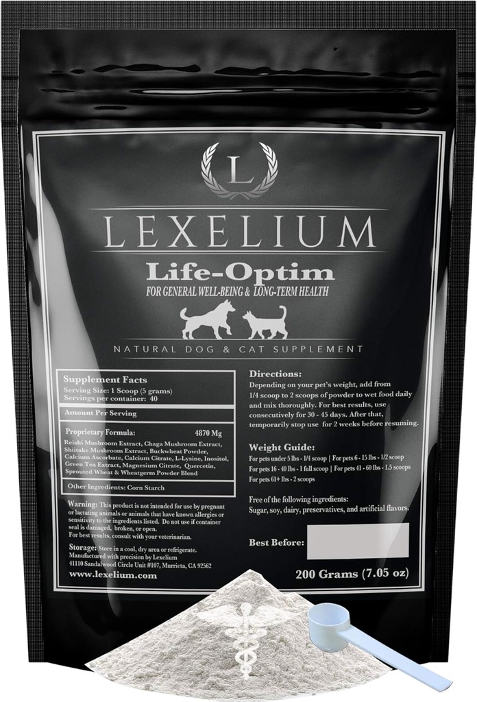 Life-Optim Terminal Illness Support Blend for Dogs and Cat | 100 % 천연 보충 분말 | 생활의 확장 및 개선 품질에 대한 설계 | 200 그램 분말 가방