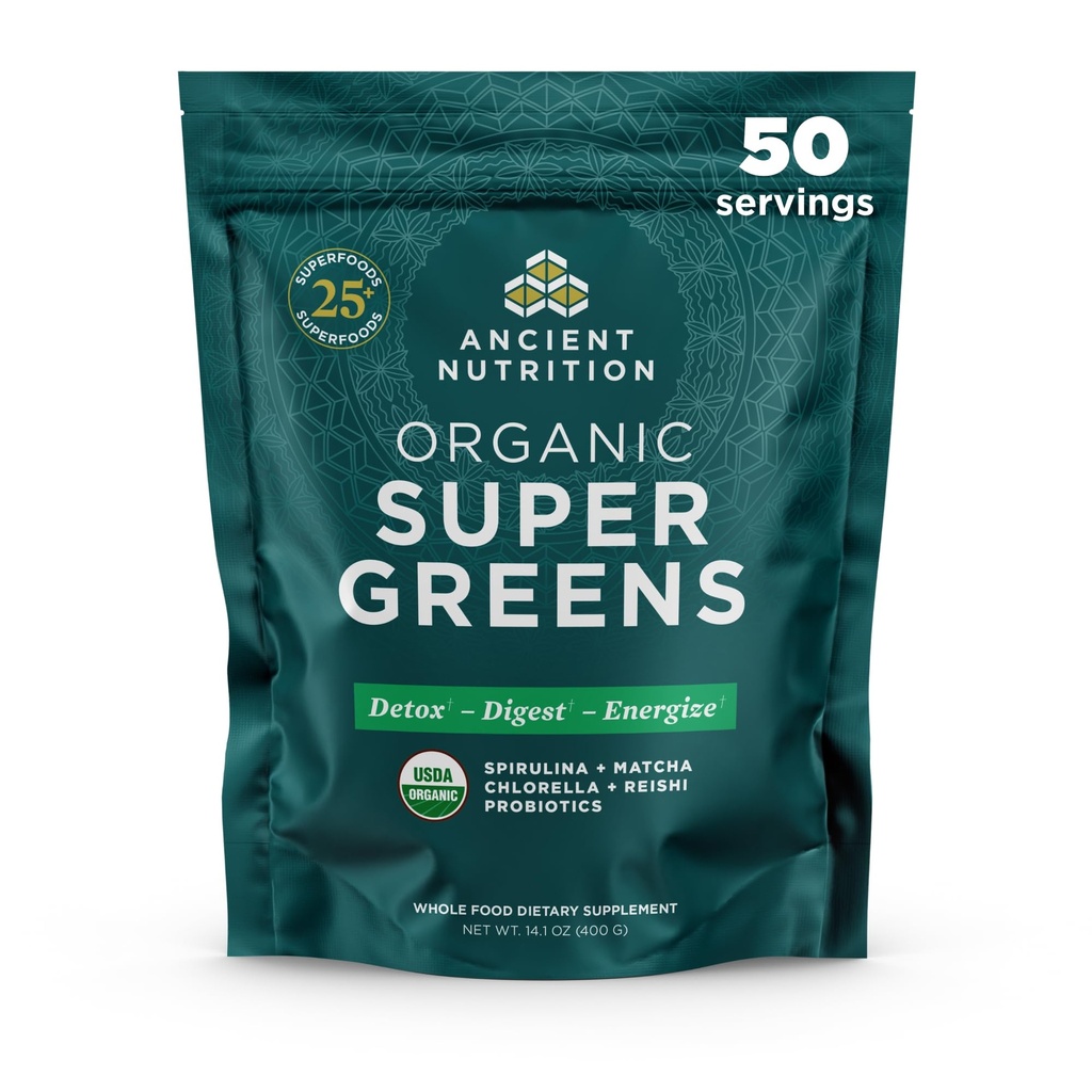 고대 영양 Super Greens Powder, Spirulina, Chlorella, Matcha 및 Digestive Enzymes, 50 서빙, 14.1 온스로 만드는 Probiotics를 가진 유기 Superfood 분말