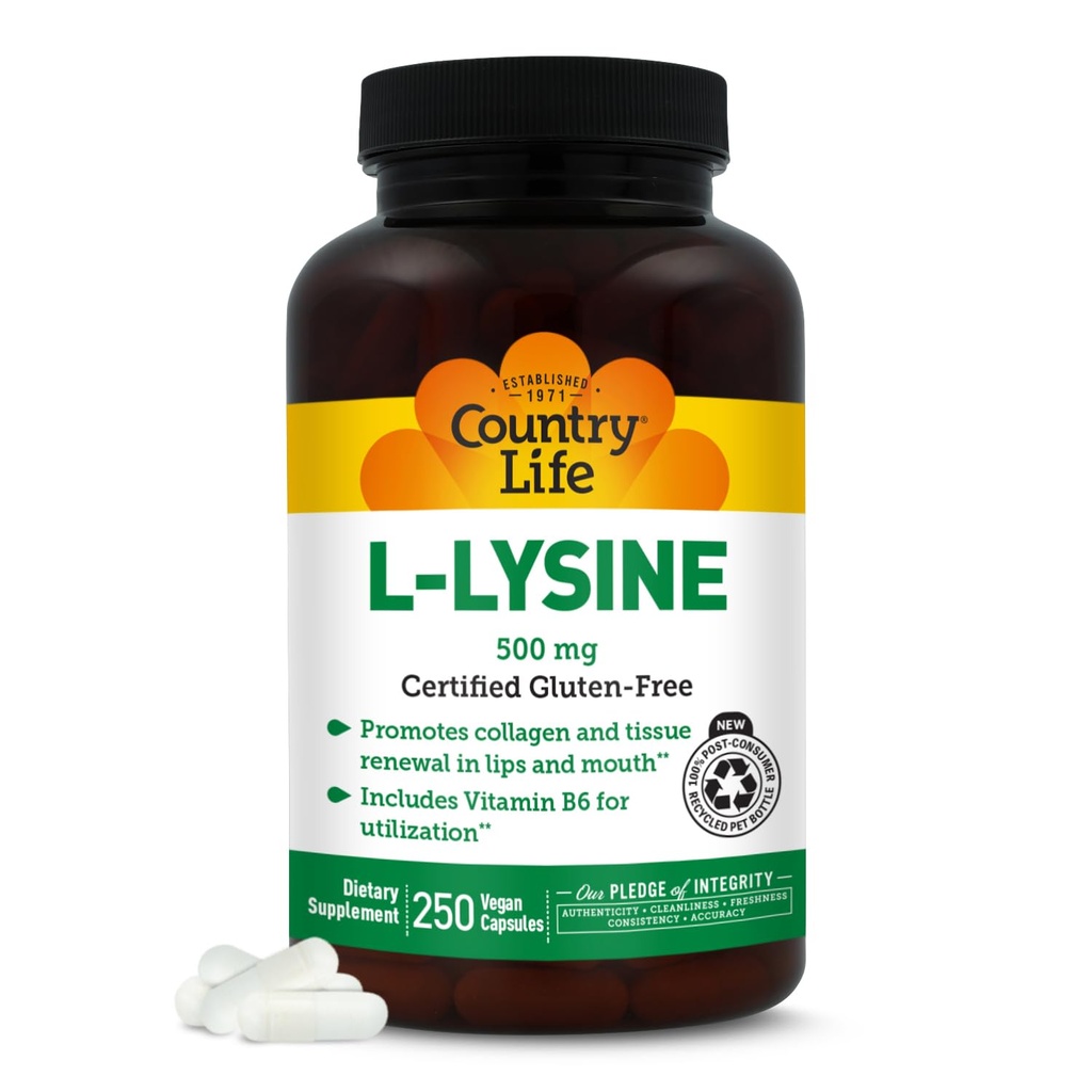 B-6를 가진 국가 생활 L 리진 500mg, Immune 건강을 지원하고십시오, 입술과 입, 250 Vegan 캡슐에 있는 교원질 재생을, 증명한 글루텐 자유로운 증명한 채식주의자 승진시킵니다