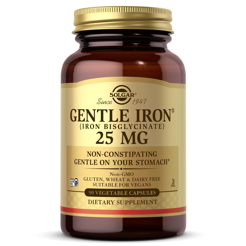 Solgar Gentle Iron 25mg, 90 식물성 캡슐 - 에너지, 정상적인 붉은 혈액 세포 생산 - Stomach의 Gentle - Non-GMO, Vegan, 글루텐 무료, Dairy Free, Kosher - 90 서빙