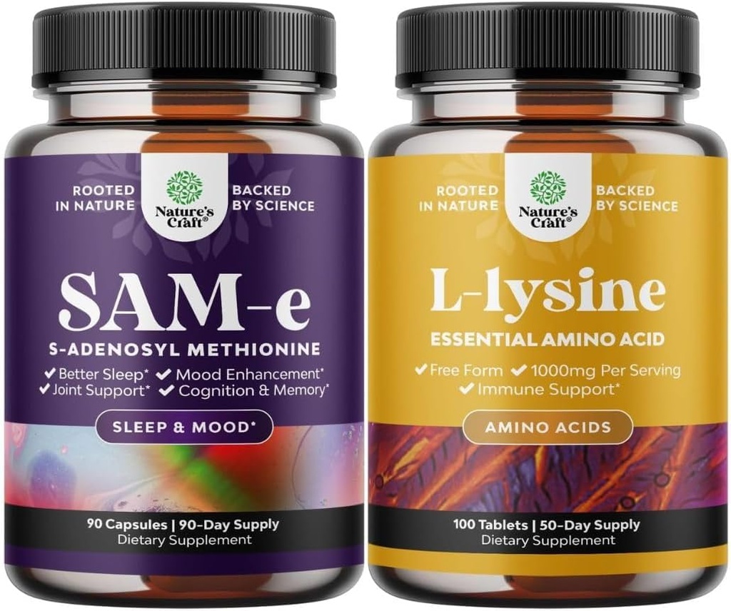 순수한 SAM E 보충교재 150mg의 뭉치 - Nootropic 기억 & 두뇌 지원과 L Lysine 1000mg 자유로운 모양을 위한 서빙 당 150mg - 눈 건강 입술 배려 교원질 종합을 위한 L 리진 보충교재