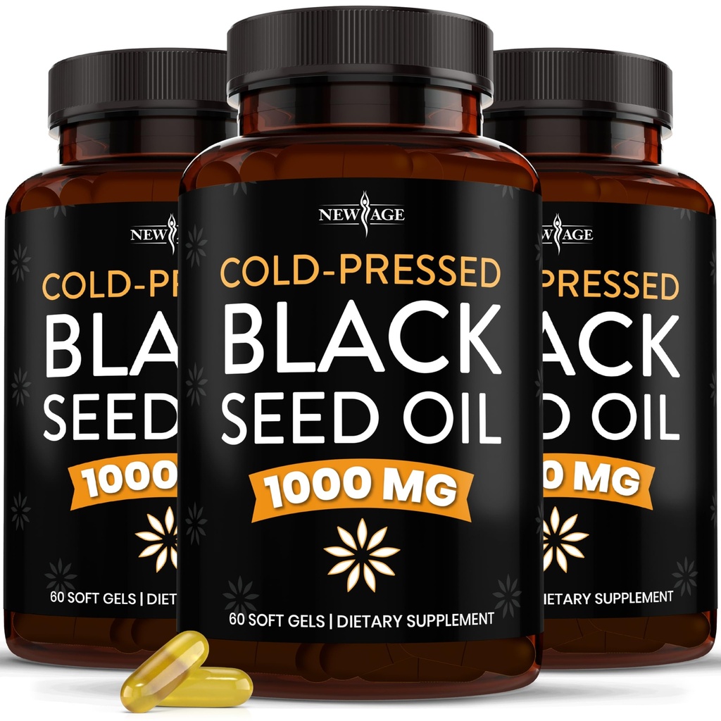 NEW AGE Black Seed Oil Softgel 캡슐 - 프리미엄 Cold-Pressed Nigella Sativa Producing Pure Black Cumin Seed Oil - Non-GMO 및 채식 90 개 (패키지 3)