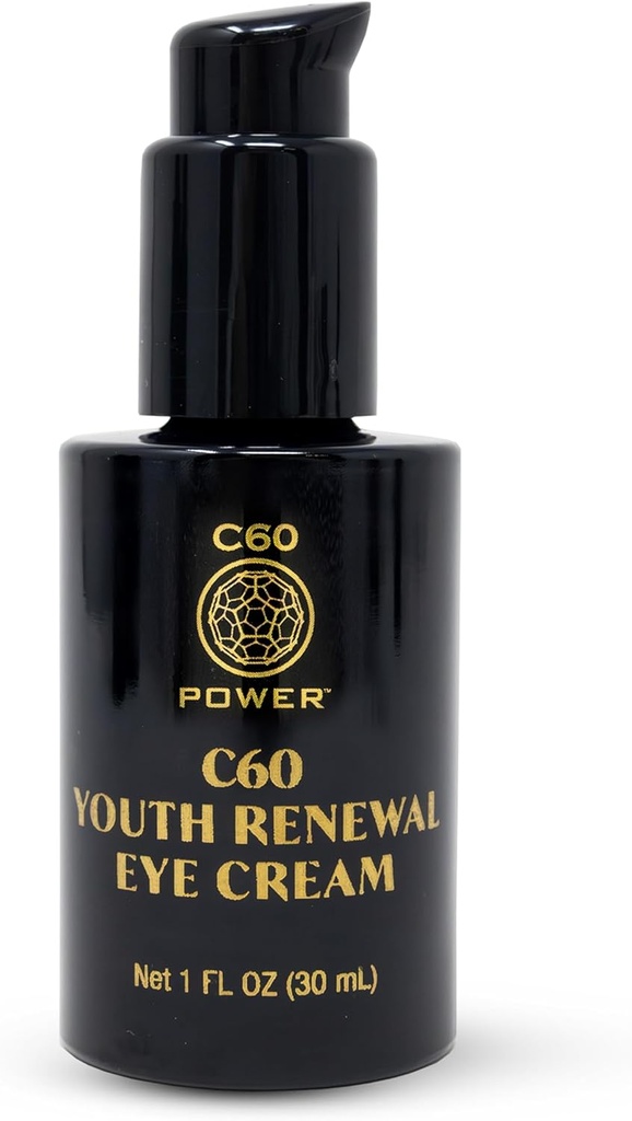 C60 Power Youth Renewal Eye Cream - 주름 및 퍼프런트를위한 아이 크림, 99.99 % 순수 승화 C60, 구리 펩타이드 및 고품질 성분 - 1 fl oz와 여성 및 남성을위한 노화 방지 스킨 케어