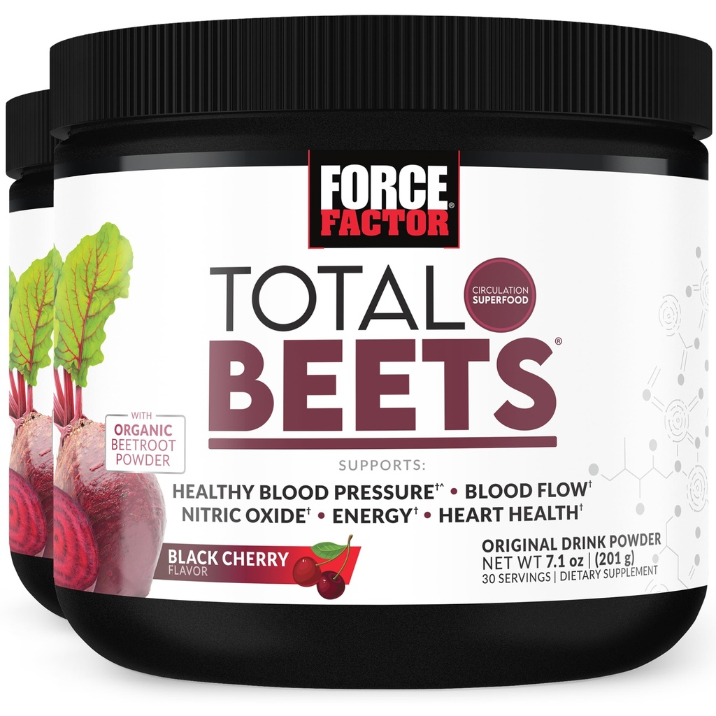 FORCE FACTOR Total Beets Superfood Beet Root Powder 2-Pack은 순환, 혈액 흐름, 질소 산화물, 에너지, 내구시간, 체력, 심혈관 심장 건강 보충교재, 60의 서빙을 지원하는 Nitrates