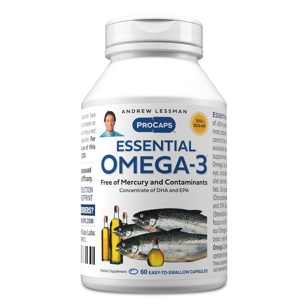 ANDREW LESSMAN Essential Omega-3 Unflavored - 60 Softgels - Ultra-Pure, 높은 Potency Omega-3 오일. 높은 DHA, Stomach Upset 없음, 오염 물질 없음, 수성 없음. 작은 쉽게 삼키기 Softgels