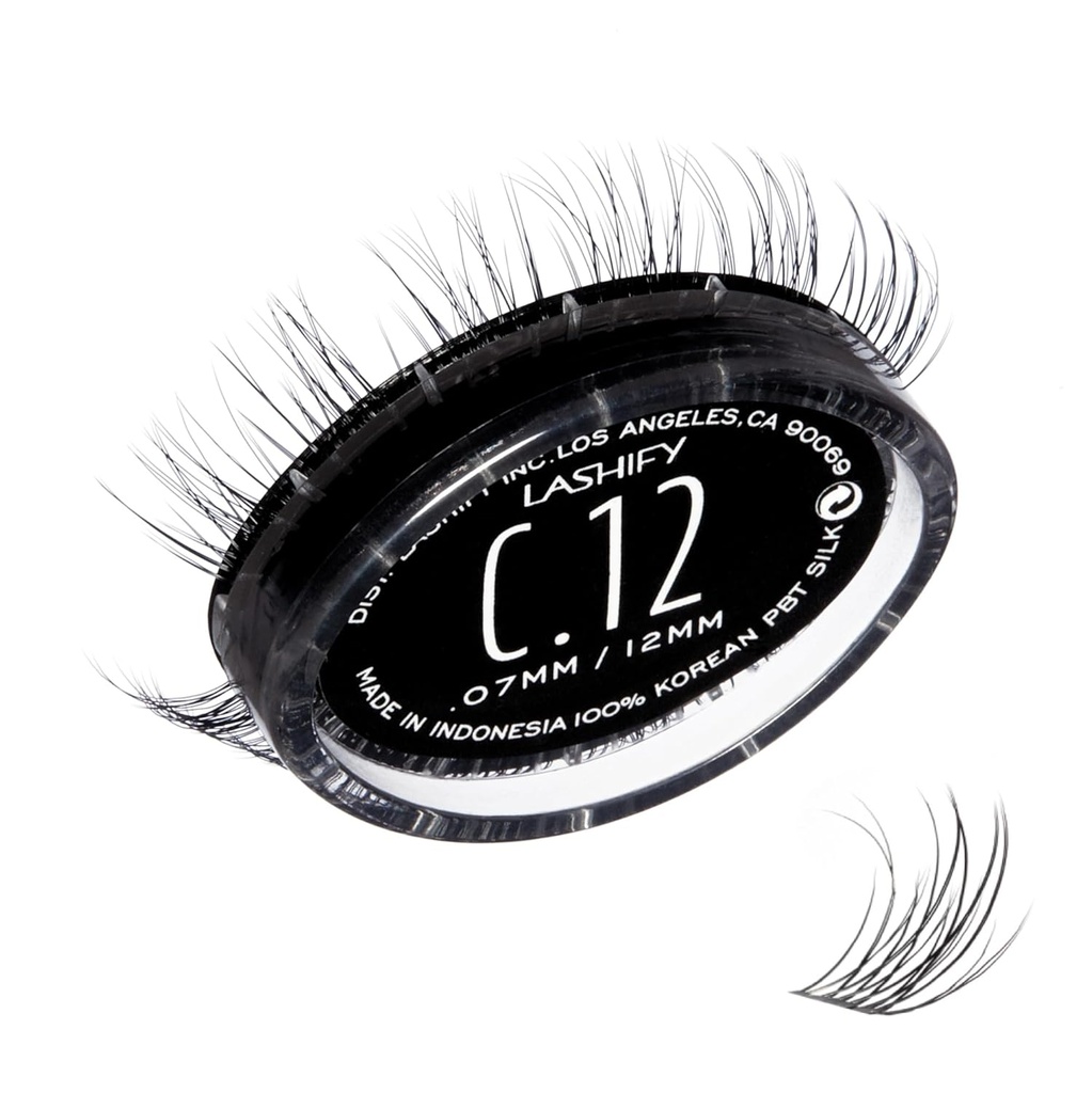 Lashify Curl 12mm Gossamer DIY 속눈썹 연장 보충물, 검정, 자연적 보기를 위한 쉬운 발진 속눈썹