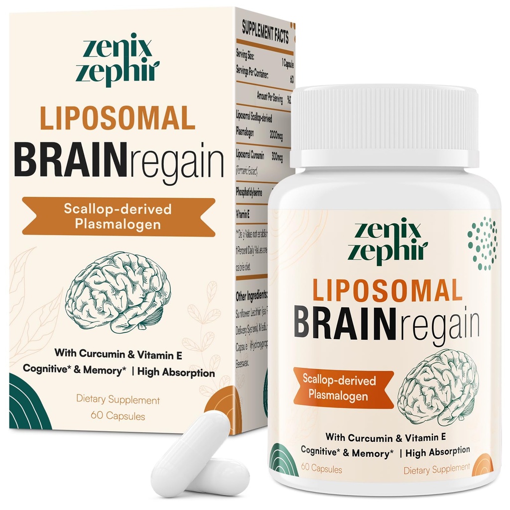 기억과 초점을 위한 Liposomal 뇌 보충교재 - 더 나은 흡수를 위한 Curcumin & 비타민 E를 가진 Plasmalogen - 수석, 성인 남자 & 여자 Cognitive 건강, 높은 힘 60의 서빙을 위해 적당한