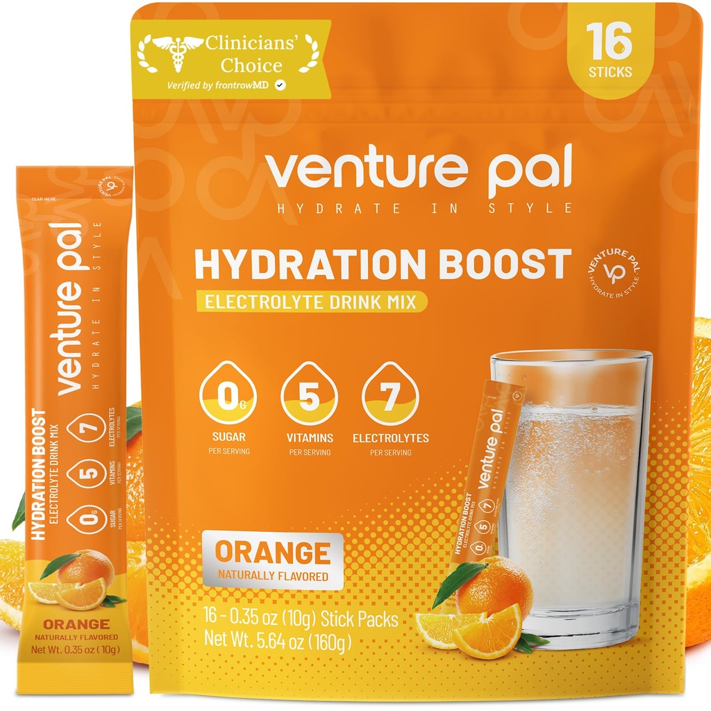 벤처 Pal Sugar Free Electrolyte Powder Packets - Rapid Hydration & Party Recovery 용 액체 일일 IV 음료 믹스 | 5 비타민 & 7 일 전동| Keto Friendly | Non-GMO | 인증 Vegan | 16 스틱