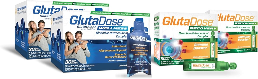 GlutaDose 궁극적인 면역 부스트 & 매일 Detox 뭉치, 감기 & 유출 회복, 면역 & 에너지 지원, 글루타티온, Astragalus, Echinacea, Acerola (1,000 mg 혼합), 셀렌, 아연, 액체 보충교재