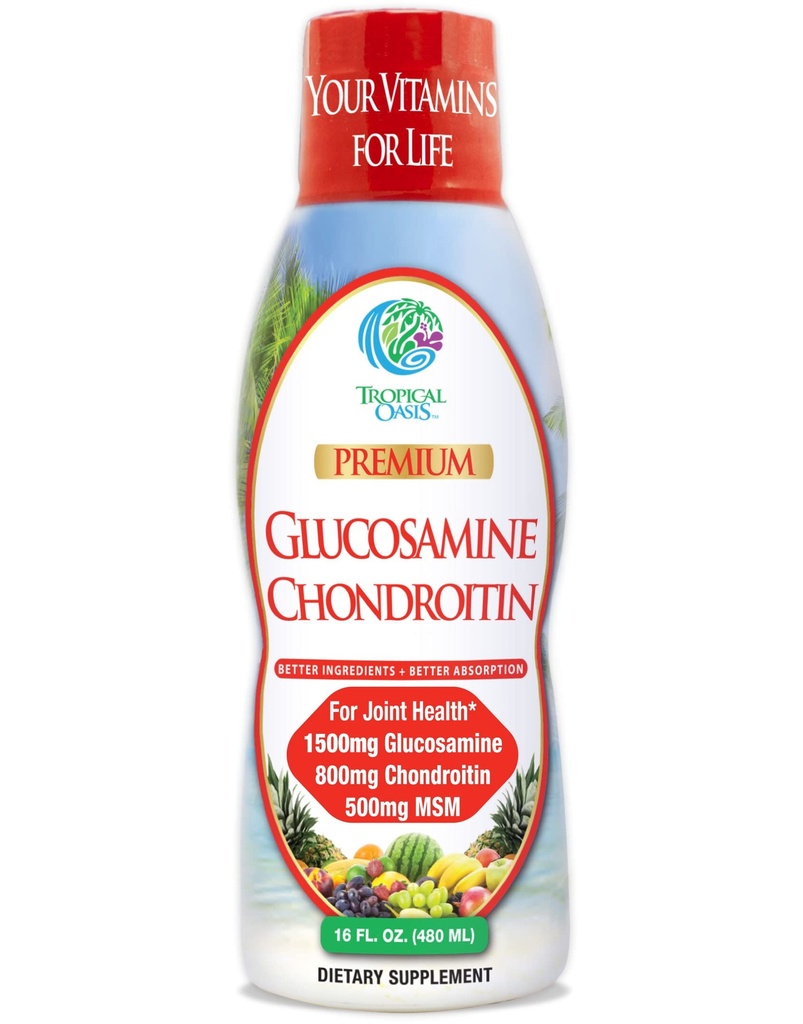 열대 오아시스-프리미엄 액체 글루코사민 Chondroitin & MSM- 액체 합동 지원 공식 1500mg 글루코사민, 800mg Chondroitin, & 500mg MSM - 16 Fl Oz