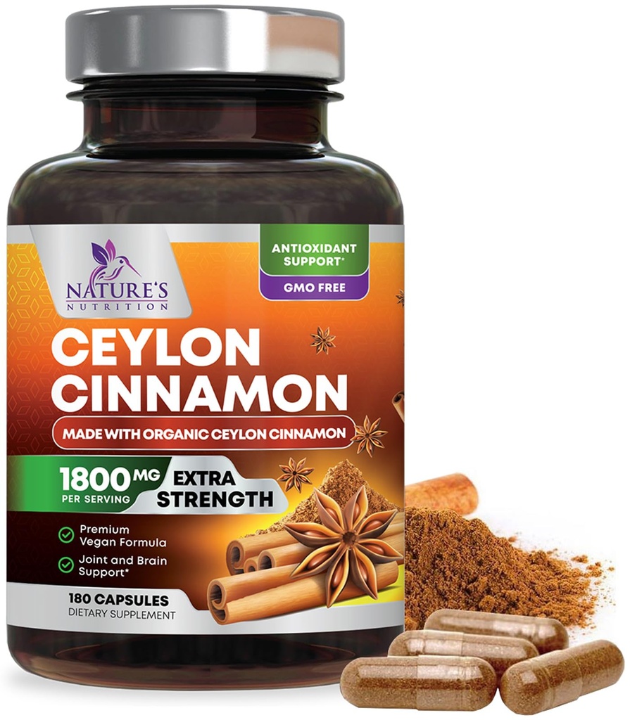 유기 Ceylon Cinnamon 보충교재 1800mg - 증명된 유기 Ceylon Cinnamon 분말 알약 - 미국, 산화 방지제, 글루텐, 비 GMO - 180의 캡슐에 넣는 여자 & 남자를 위한 에너지 & 심장 지원
