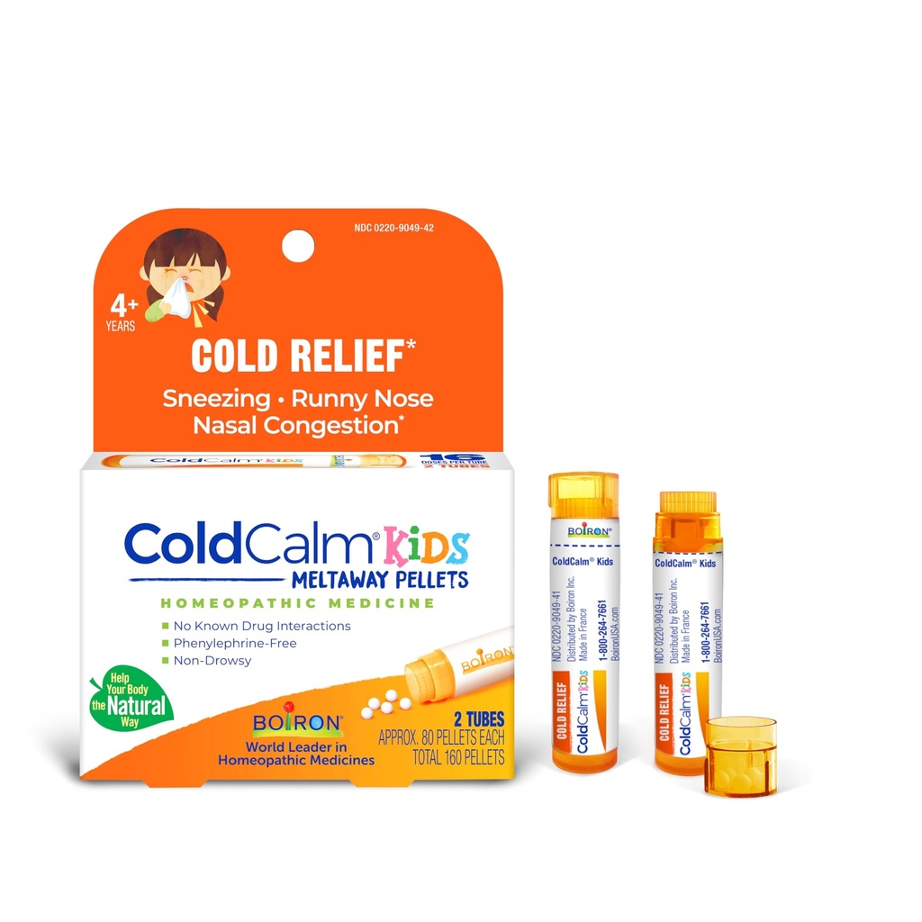 Boiron ColdCalm Kids는 Sneezing, Runny Nose, Sore Throat 및 Nasal Congestion과 같은 일반적인 감기 증상의 완화를위한 펠릿 - 2 개 (160 펠릿)