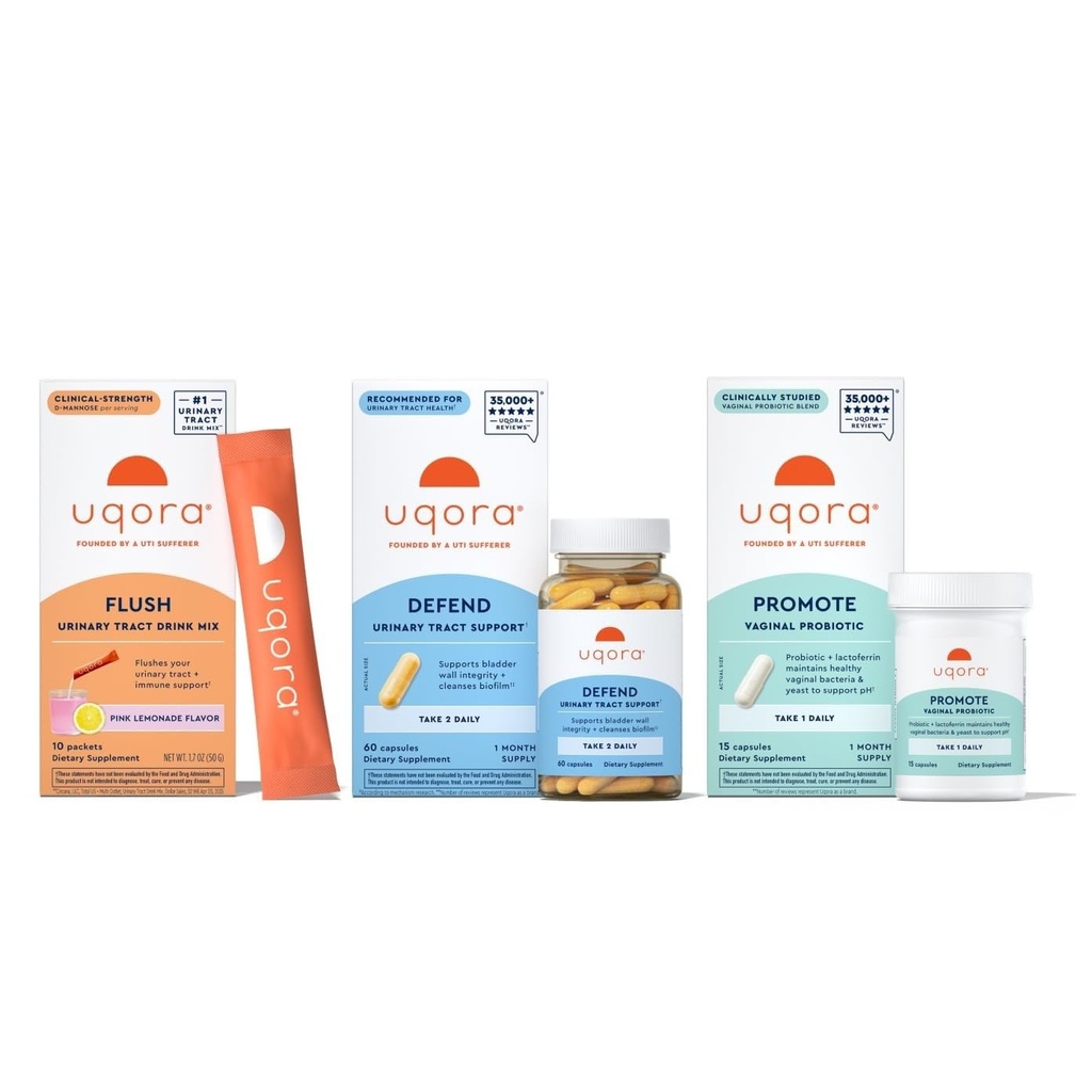 Uqora 완전한 Regimen 와 Flush, 방어 및 촉진 - D-Mannose, 비타민 C, 녹차 추출물, Probiotics & More - 종합적인 Bladder 건강 지원 * - 3-Part 번들