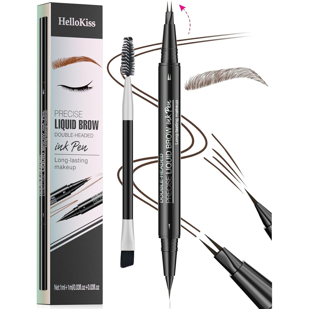 9708 2-Tip Double-Ended Eyebrow Pen, 2-in-1, 눈썹 브러쉬. 방수와 땀 증거, 정확한 액체 블로우, 5 Shades, 오래 견딘 (3#Dark 브라운)