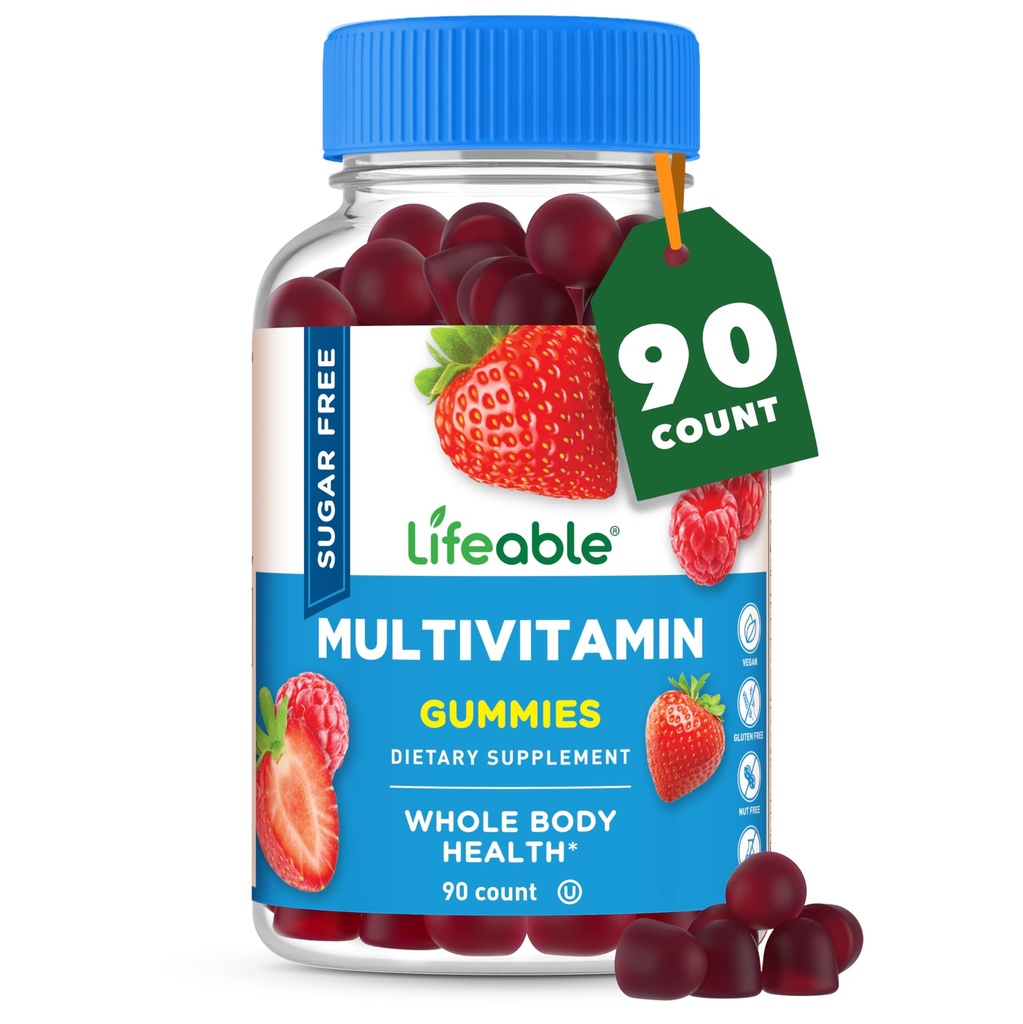 생수 설탕 무료 멀티비타민 구미 | 철 비타민 A, C, D, E, Niacin, B6, Folate, B12, Biotin, Pantothenic 산, 아연 | 훌륭한 타스팅 성인 멀티비타민 구미 | 90 구미