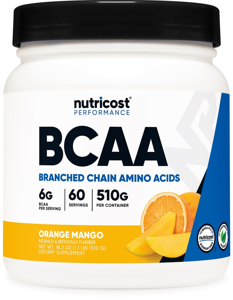 Nutricost BCAA 분말 (오렌지 망고, 60 서빙) - 2 : 1 최적화 비율, 글루텐 무료, 비 GMO, 채식