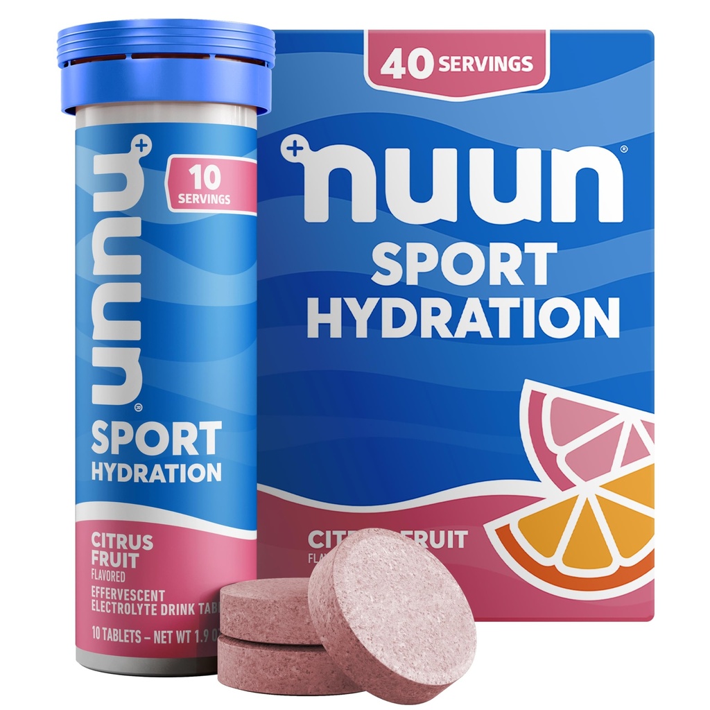 Nuun 스포츠 마그네슘, 칼슘, 칼륨, 염화물 및 나트륨, 글루텐 무료 및 채식, 감귤류 과일, 4 팩 (40 인분 총)