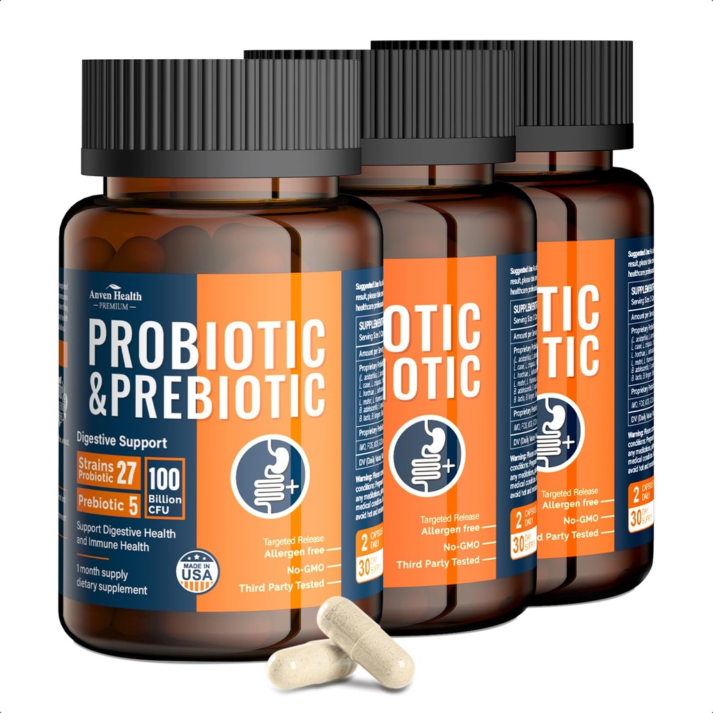 남성과 여성을위한 100 억 Probiotics 27 Strains 5 유기 Prebiotics Gut Digestive & Immune Health, Diarrhea Gas Bloating, Non-GMO, Zero Fillers - 미국에서 만든 丨180 캡