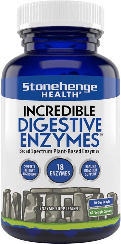 Stonehenge Health Incredible 소화 효소 - 18 식물 기반 효소 - lipase, Lactase, Protease, Amylase, Bromelain for Gas, Bloating, 피로 (1)