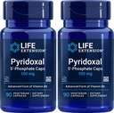 수명 연장 Pyridoxal-5 '-Phosphate 모자 P5P 100 mg, 90 Veg 캡슐 (팩 2) - 고급 비타민 B6 보충