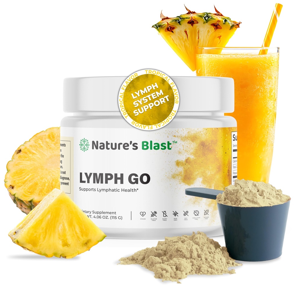 Lymph Go - 여성 및 남성을위한 림프 배수수 - 림프계 지원 - Bromelain, Echinacea, Burdock 뿌리, Dandelion, Rutin, Kelp 및 더 - 4.06 Oz - 30 서빙 - 열대 풍미