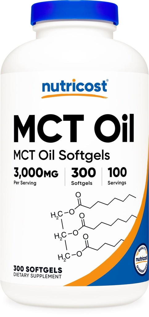 Nutricost MCT 기름 Softgels 1000mg, 300 SFG (3,000mg 봉사) - Keto, Ketosis 및 Ketogenic Diets를 위해 중대한