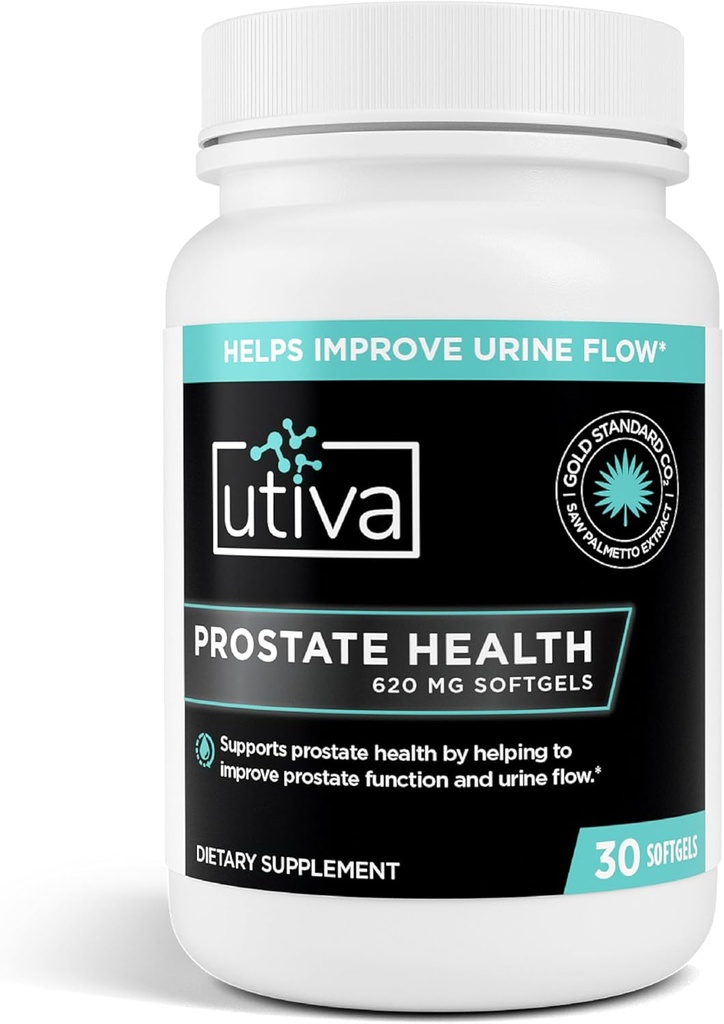 Utiva Prostate Health - 건강한 기능 및 소변 흐름을위한 천연 공식 - 남성을위한 전립선 보충 - Beta-Sitosterol과 남성을위한 팔로토 - 30 Softgels