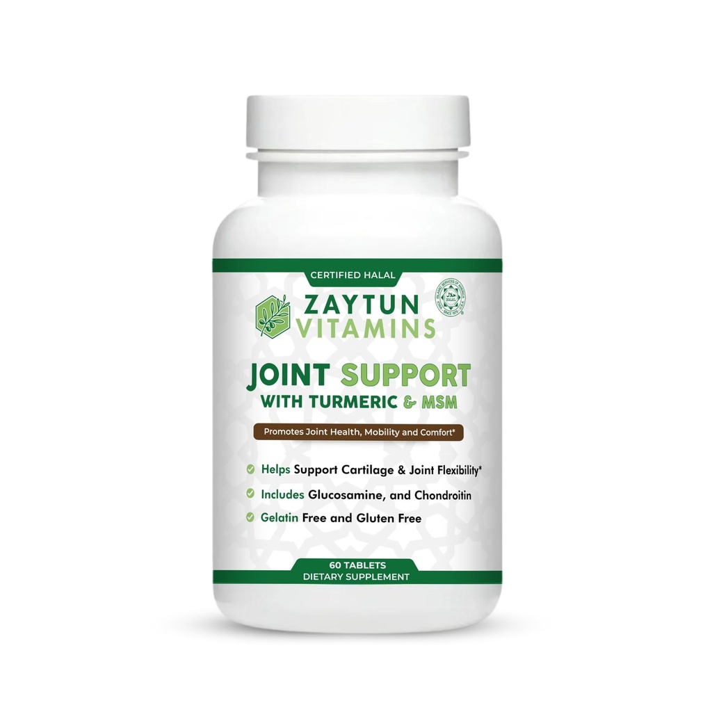 Turmeric + Glucosamine와 Zaytun Halal 합동 지원은, 합동 건강을 승진시킵니다, 융통성 및 지원 Mobility, 1 달 공급, 글루텐 없음, 젤라틴 없음, 미국에서 만드는 - Halal 비타민