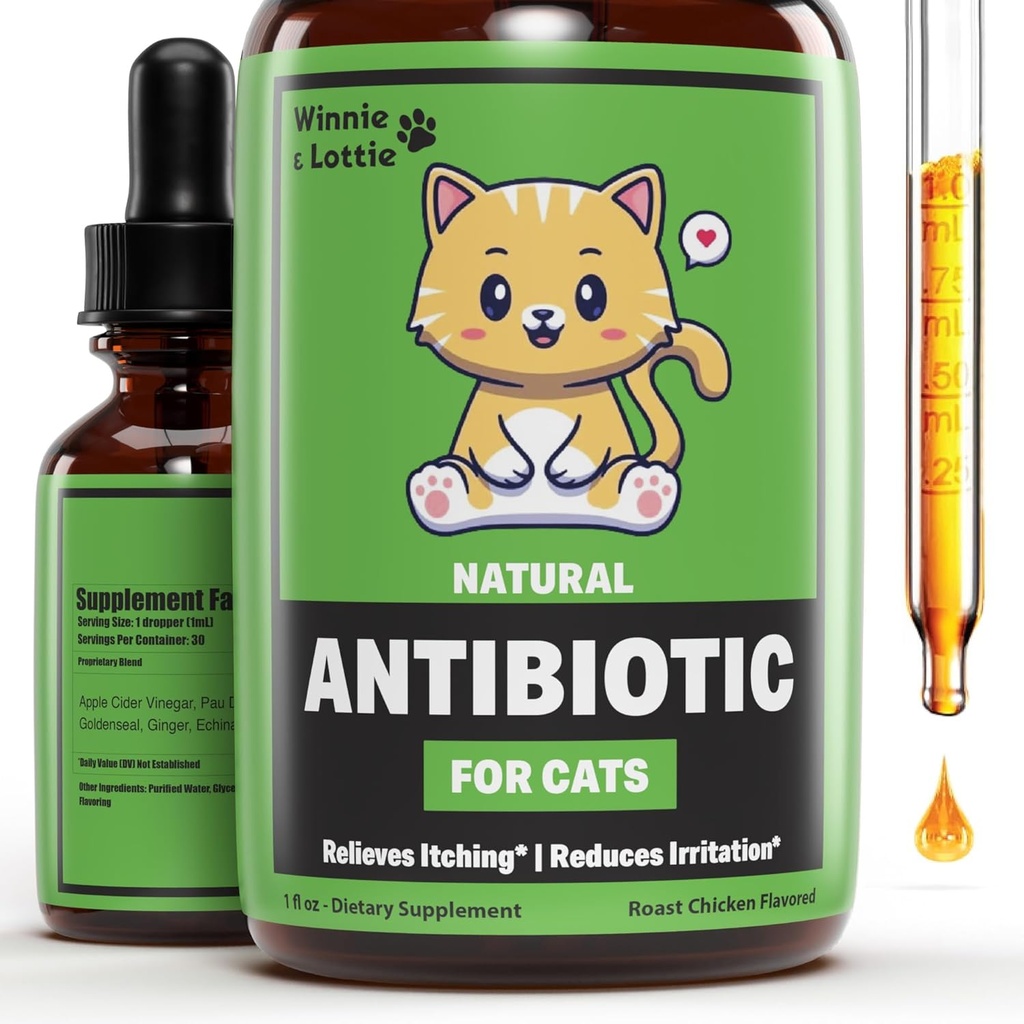 위니 & Lottie Natural Antibiotics for Cats | 고양이 항생제 | 고양이 항생제 | 고양이 면역 지원 | 고양이 항생제 | 고양이 멀티비타민 | 고양이 UTI 항생제 | 1 fl oz