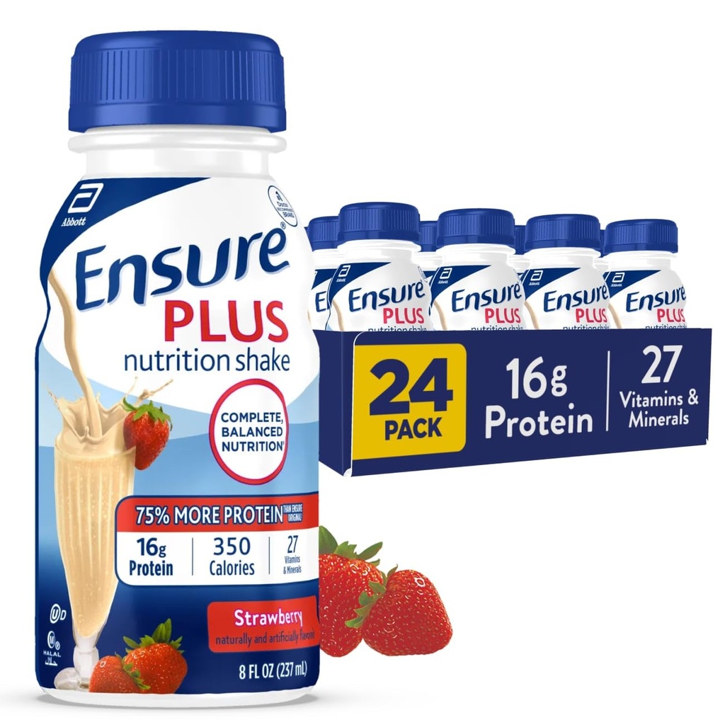 딸기 영양 쉐이크|식사 교체 쉐이크 | 드링크 준비 | 16g Protein and 27 Vitamins and Minerals | 8 fl oz - 24 Pack