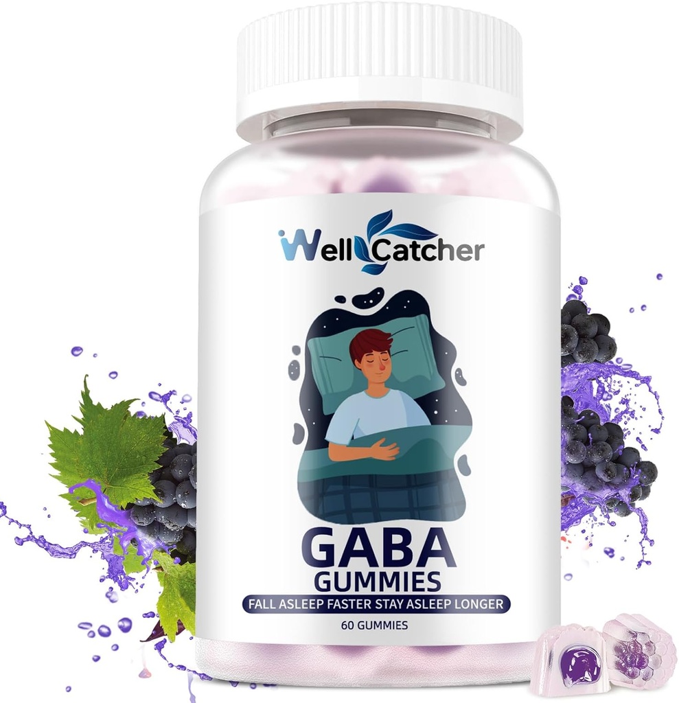 GABA 보충교재 Gummies 500mg: 성인 아이를 위한 Chewable GABA L-theanine 보충교재 Gummies 비 Melatonin 잠 원조 Calm 마음 긴장 기복 Zzz 더 나은 설탕 자유로운 포도 풍미 60CT를 위한 5-HTP를 가진 마음