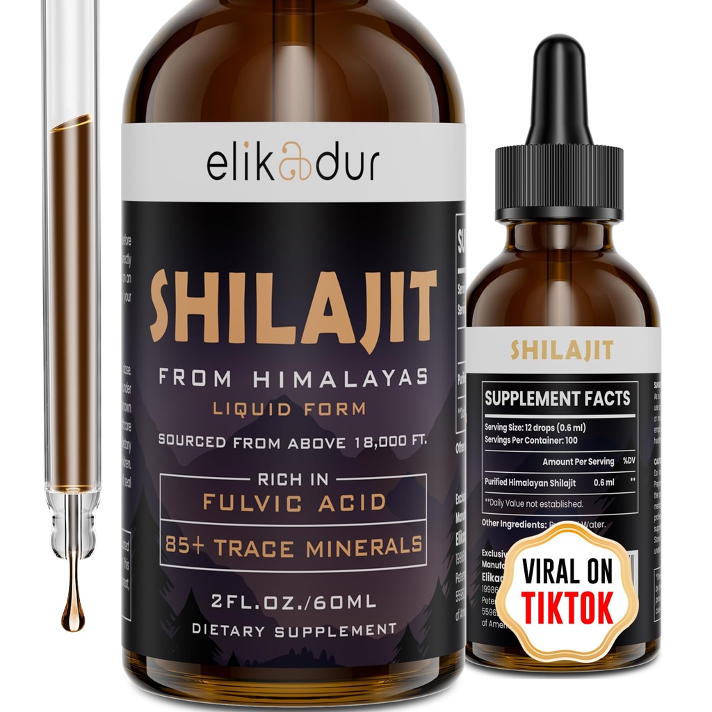 Shilajit 수지 유기 액체 보충교재, Shilajit Himalayan 유기, 여자와 남자를 위한 액체 비타민, 85+ 추적 무기물, 수지 & 캡슐에 대안, 에너지 & 면역 기능, 채식주의자, 60 ml