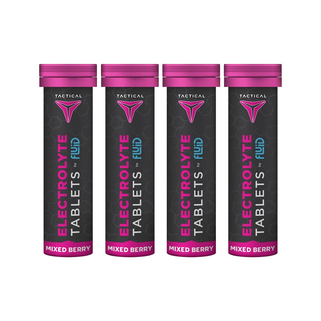 유체 전술 - Effervescent Hydration Tablets, Electrolyte Replacement & Dehydration Prevention, 4 Pack, 40 서빙 (Mixed Berry)